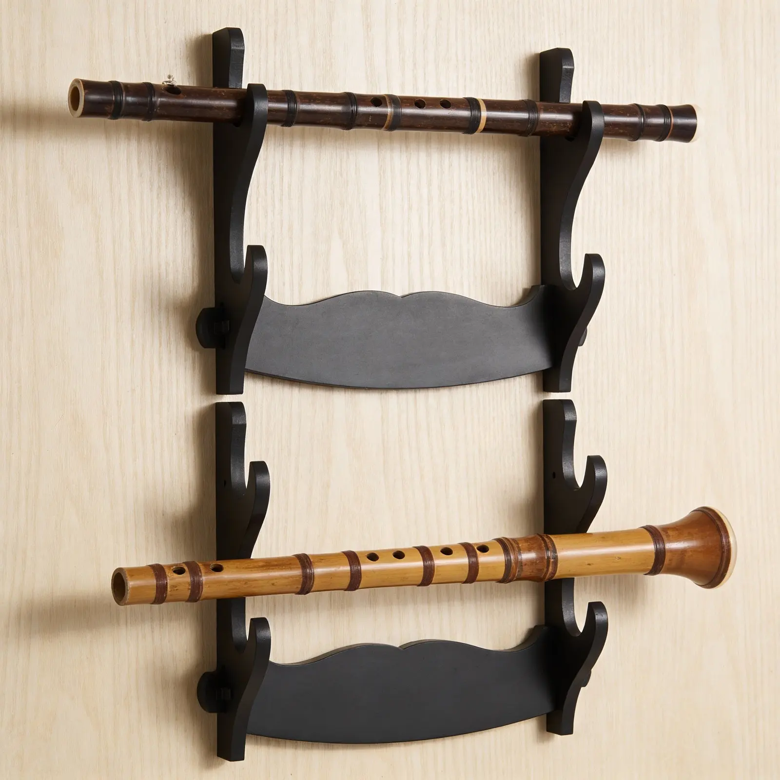 Wooden Flute Rack Double Tier Wall Mounted Display Holder Stand for Flute Sword Scabbard Collections Musical Instrument Display