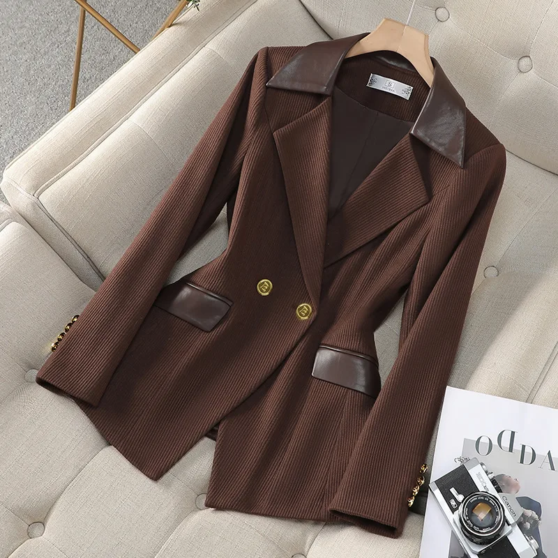 2024 Autumn New Corduroy Elegant Pant Suit Ladies Formal Business Work Wear 2 Piece Set Red Coffee Jacket Blazer And Trouser