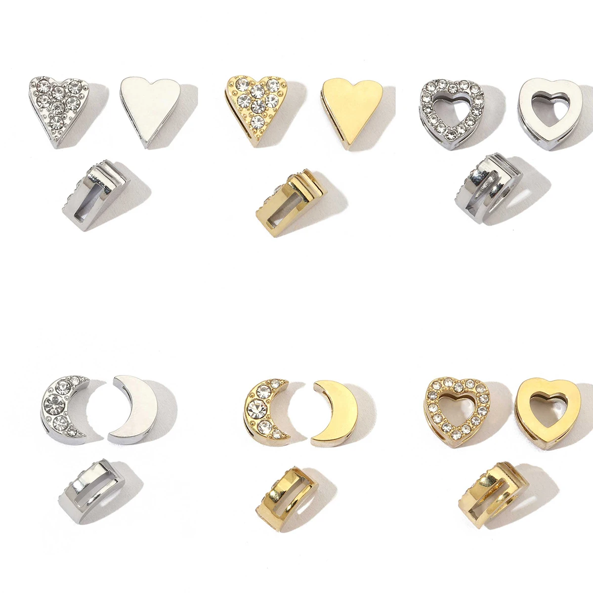 

3Pcs/Lot Stainless Steel Heart Moon Cross Zircon Beads Small Hole For DIY Making Bracelet Necklace Jewelry