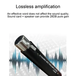 In-line Microphone Pream Low Noise Gain Amplifier XLR Connection Port Plug and Play Mic Preamplifier for Dynamic Microphone