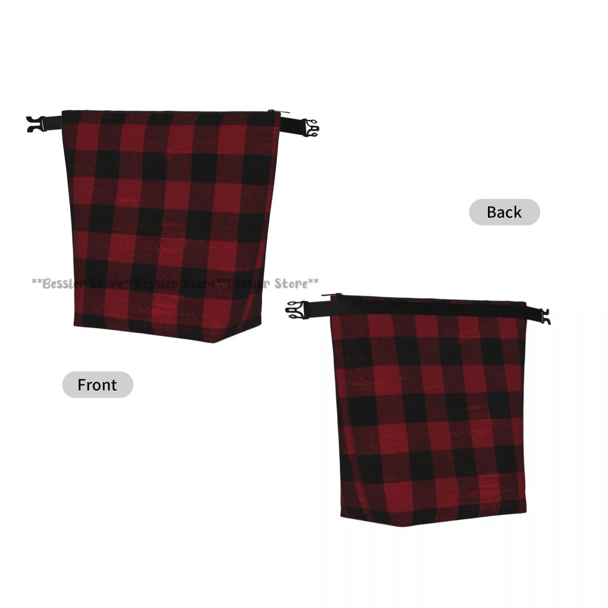 Roll-Top Insulated Lunch Bag Scratched Plaid Pattern Thermal Bento Box Bag Portable Cooler Bag for Picnic