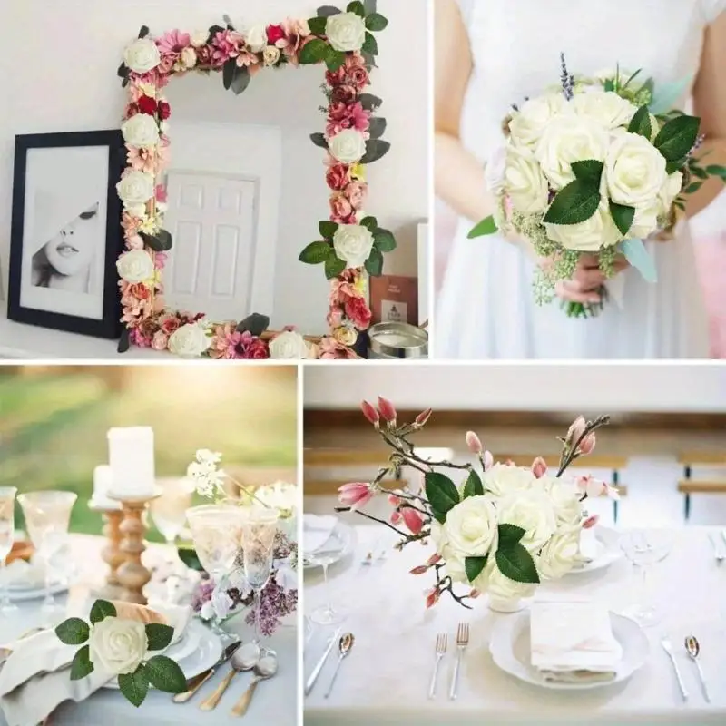 A52E 10pcs Realisitc Artificial Rose Flower with Long Stems Bridal Shower Decors Valentines Centerpieces Silk Flower Display