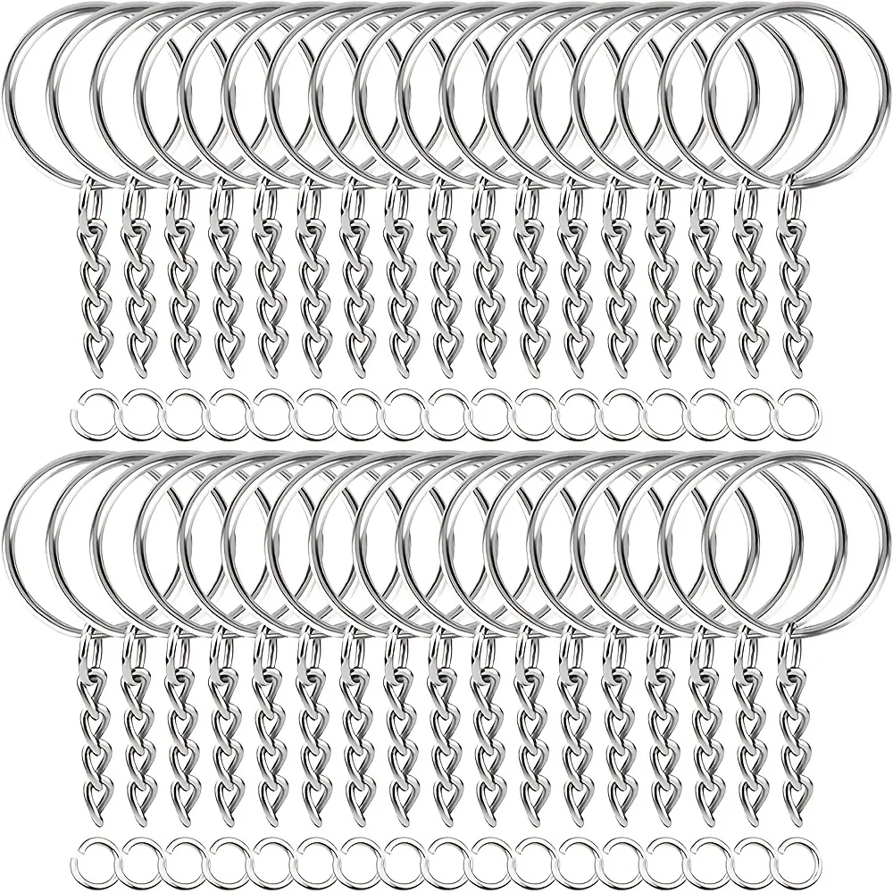 30 Piezas de Anillos de Llavero Metálicos Plateados, Anillos de Llavero Divididos con Cadena, Mosquetones, Accesorios para Llaveros