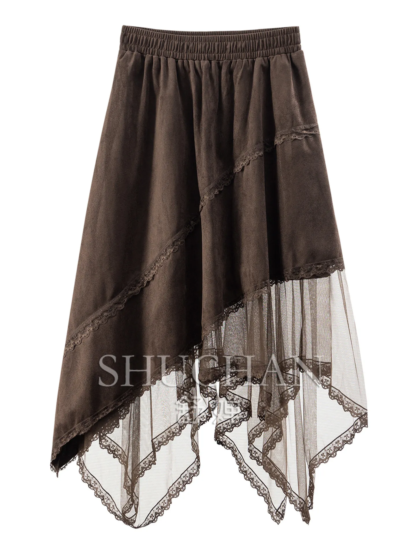 Lolita Skirt French Exquisite Splicing Irregular Lace Mesh Skirt Women's E335 Long Skirts for Women Korean Fashion Clothing