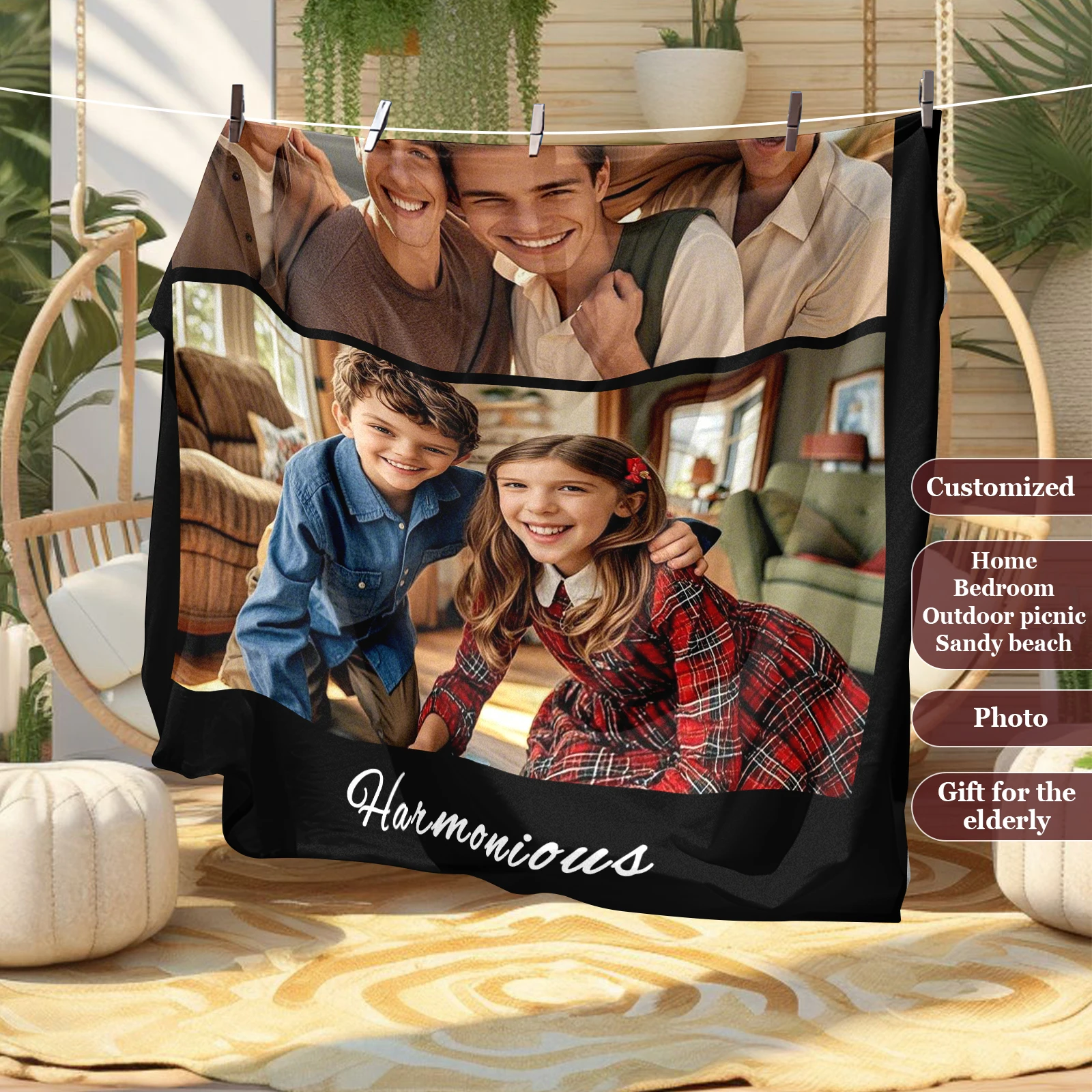 

Intimate and Happy Siblings Photo Customized Blanket Birthday Gifts for Siblings Couch Bedroom Watching TV Reading Books Resting