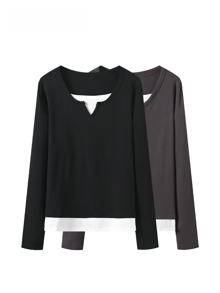 

Fashionable plus Size Long Sleeve T-Shirt Women's Early Spring New Style Versatile Age Reduction Trendy Top for Plump Sister