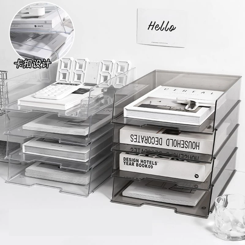 A4 Stackable Detachable Acrylic File Holder Document Stand Tray Desk Organizer Container for Magazine Paper Home Office Supplies