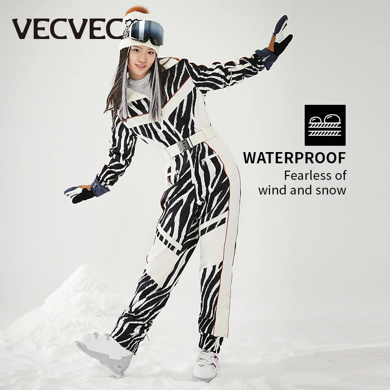 VECVEC Loose Ski Breathable Suit Women\'s Ski Suit Ski Suit Windproof Waterproof Integrated Bib Ski Suit