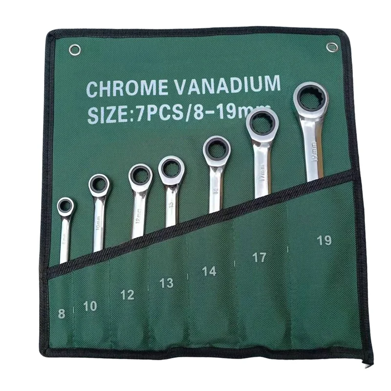 

TFORU-Dual-Purpose Ratchet Wrench 7-Piece Set In Cloth Bag Mirror Wrench Open End Wrench