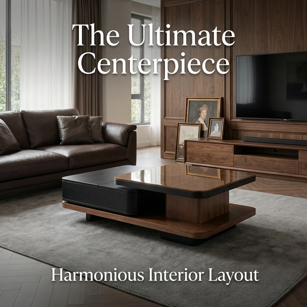 #Modern Two-piece Design, Coffee Table, Wooden Board, Household Living Room Furniture