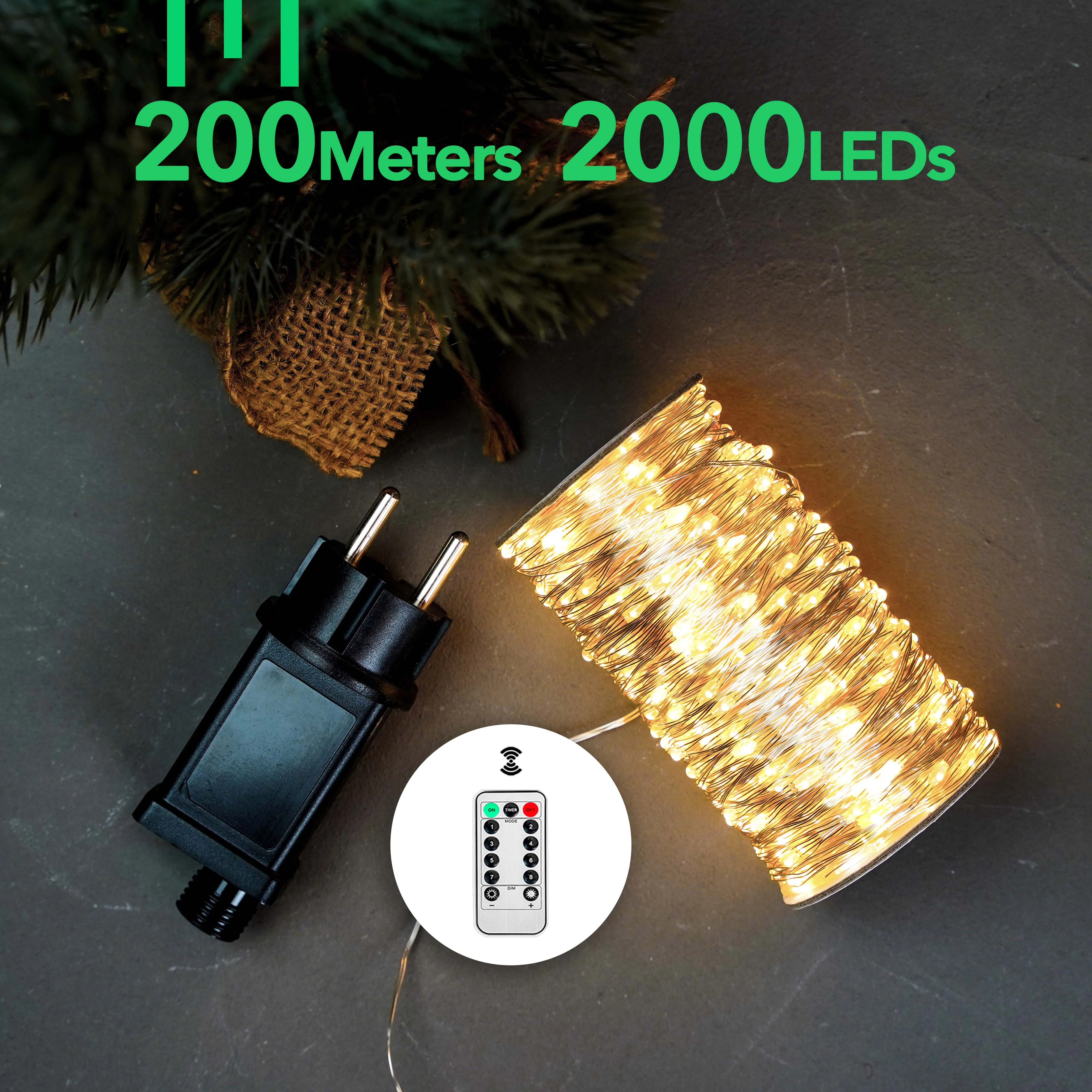 

2000 LED Outdoor String Lights Copper Wire Fairy Lights Lamps Wedding Luces Remote Christmas For Garland Party Decoration