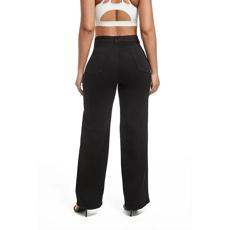 Gat Jeans Vrouwen Vintage Denim Rechte Broek Gewassen Verontruste Hoge Taille Stretch 2025, Streetwear Vrouwelijke Enkellange Broek