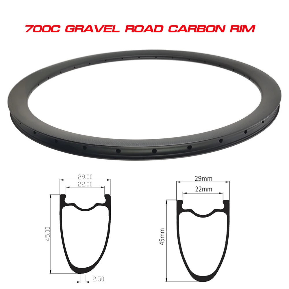 

700C Road Bike Carbon Rim Tubeless 29mm Width 45mm Depth Gravel Mud Stone Road Bicycle Wheel Asymmetry Or symmetry UD 3K 12K