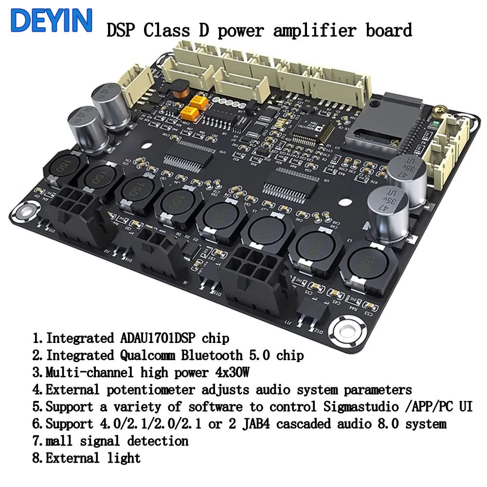 ADAU1701 DSP Bluetooth Amplifier Board 5.0 4x30W Support 4.0/2.1/2.0 Max 120W Qualcomm Bluetooth 5.0 Chip HIFI Audio System 4.2