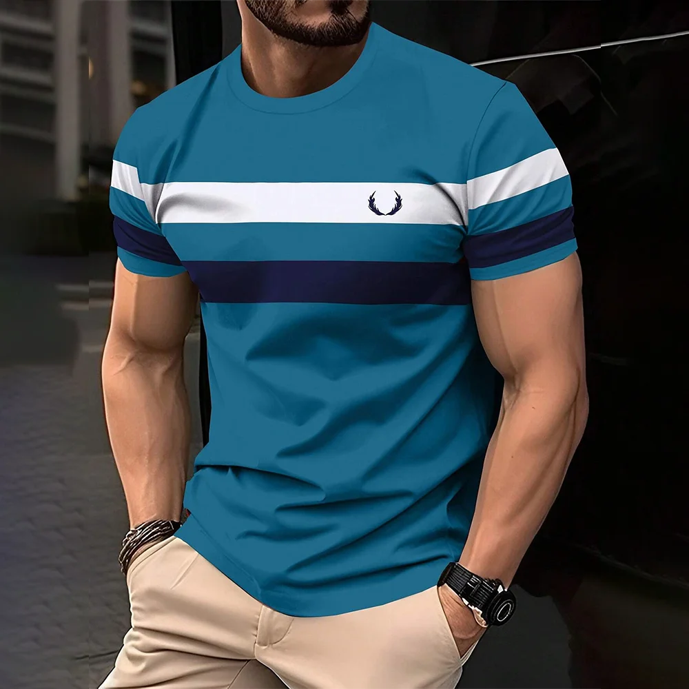 Simple Casual Striped Print T-Shirt For Men Fashion Street Men's Tops Summer Short Sleeve Clothing Loose Oversized T Shirt 5XL image 3