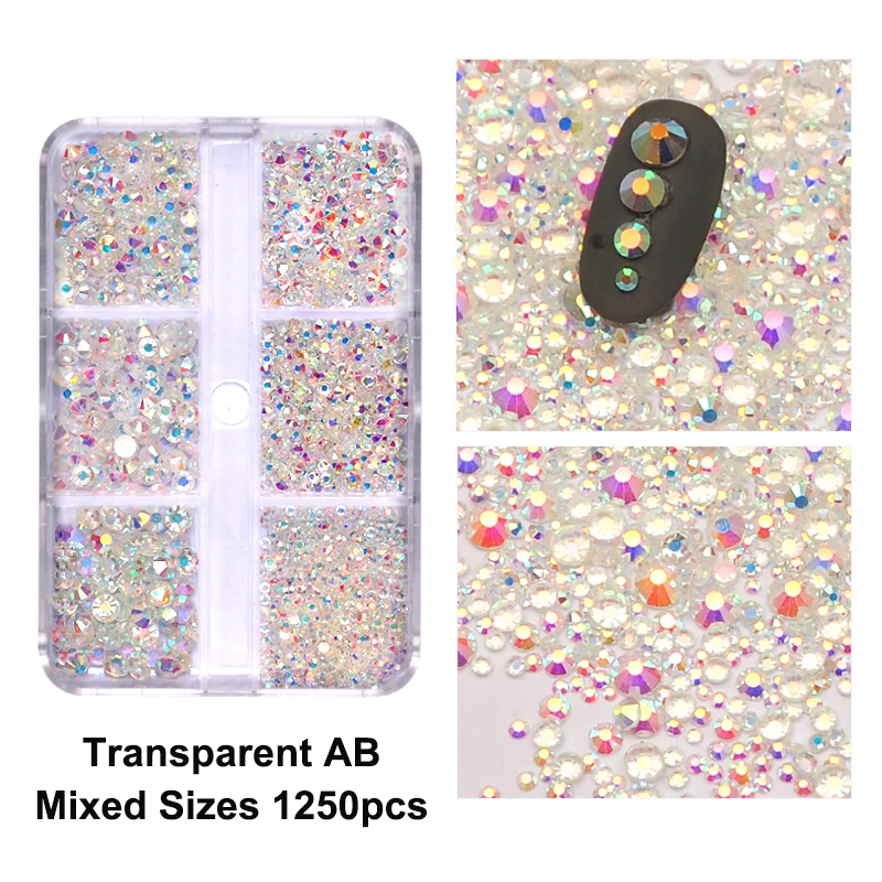 

SS4-SS16 6 Grids/Box Transparent AB Nail Rhinestones Non Hotfix Flatback Nails Accessories for DIY Design Nail Art Decoration