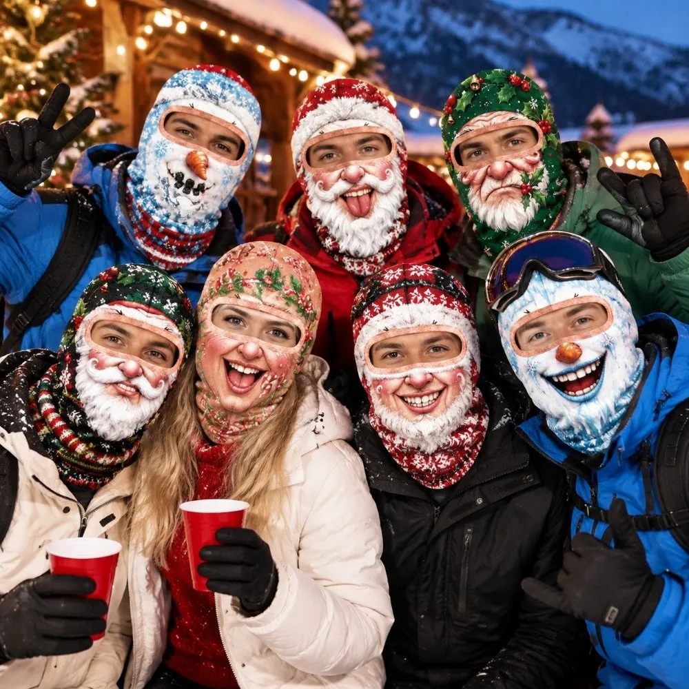 Prank 3D Printed Funny Face Balaclava Thermal Santa Claus Neck Gaiter Warm Windproof Full Face Hood Christmas Party