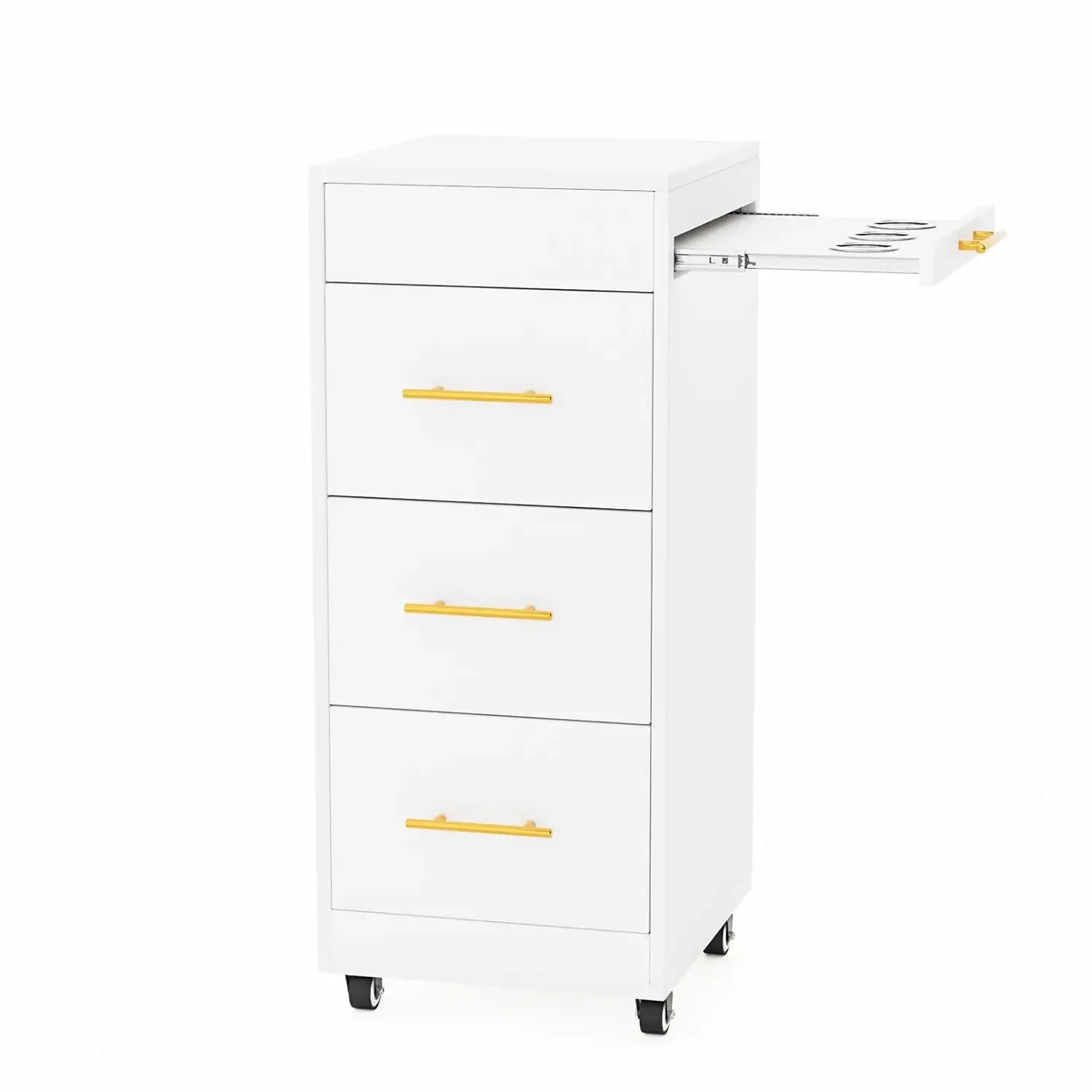 عربة عربة صالون مع عجلات، خزانة خشبية لتخزين الشعر، عربة تصفيف الشعر المتنقلة