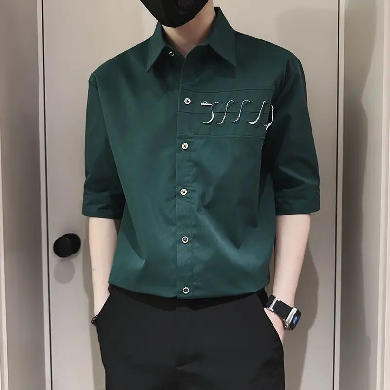 

Летняя рубашка с короткими рукавами, мужская модная повседневная красивая рубашка, мужская новая летняя рубашка с пятью точками рукава
