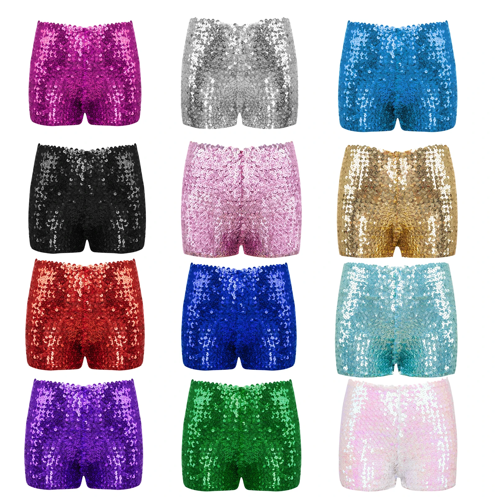 Children Girls Sparkle Sequins Dance Shorts Hip Hop Jazz Dance Performance Costume Athletic Tumbling Yoga Gymnastics Short Pants