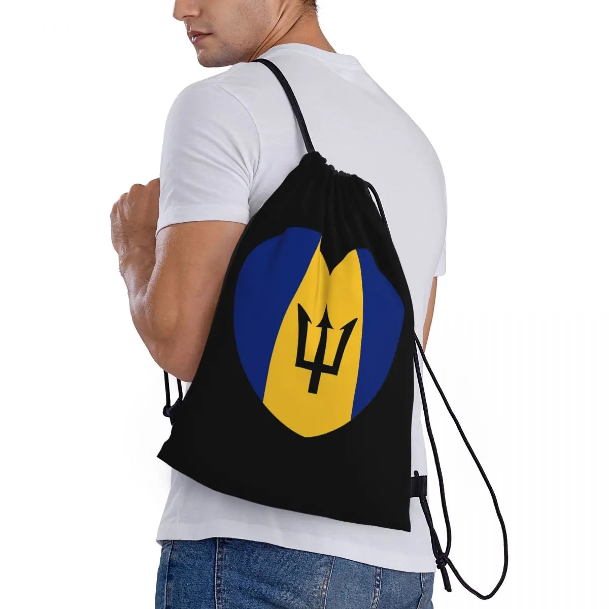 

Barbadian Heart For Real Bajans Barbados Flag Backpacks Casual Drawstring Bags Sports Bag Book Bags for Man Woman School