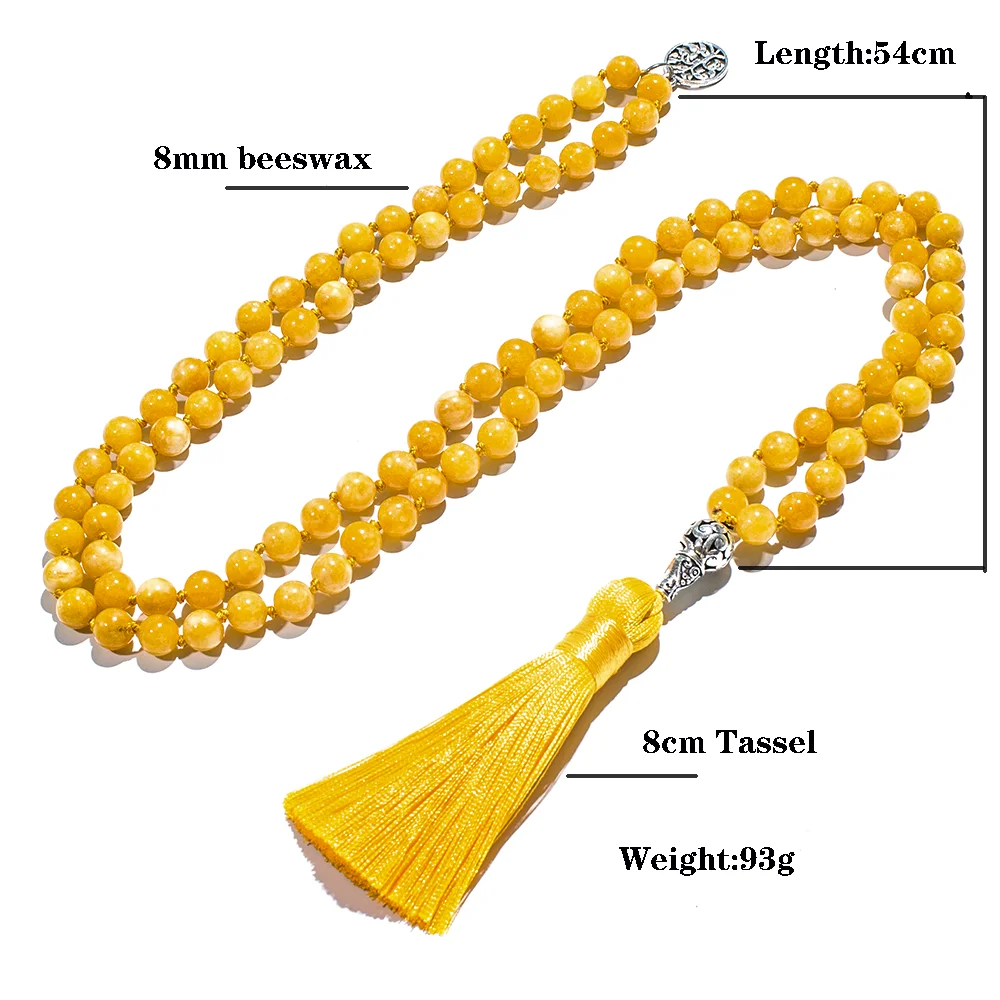 8mm Beeswax Knotted 108 Mala Beaded Necklace Meditation Yoga Prayer Japamala Jewelry For Men and Women Rosary