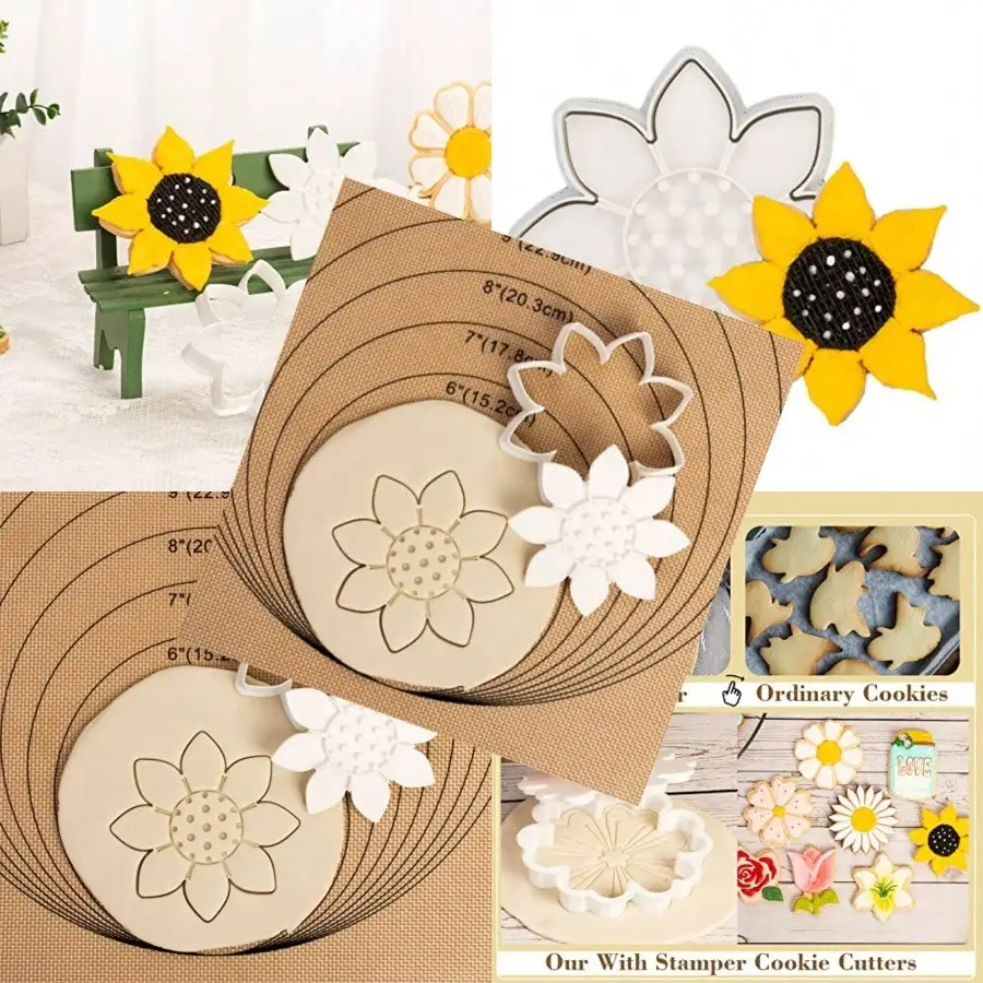 Sunflower Cookie Cutter Flower Cutters 3.5 With Plunger Stamps PLA Baking Tools For DIY Cookies Cupcakes Pastries Ideal For Birthdays Baby Showers And Party Decor