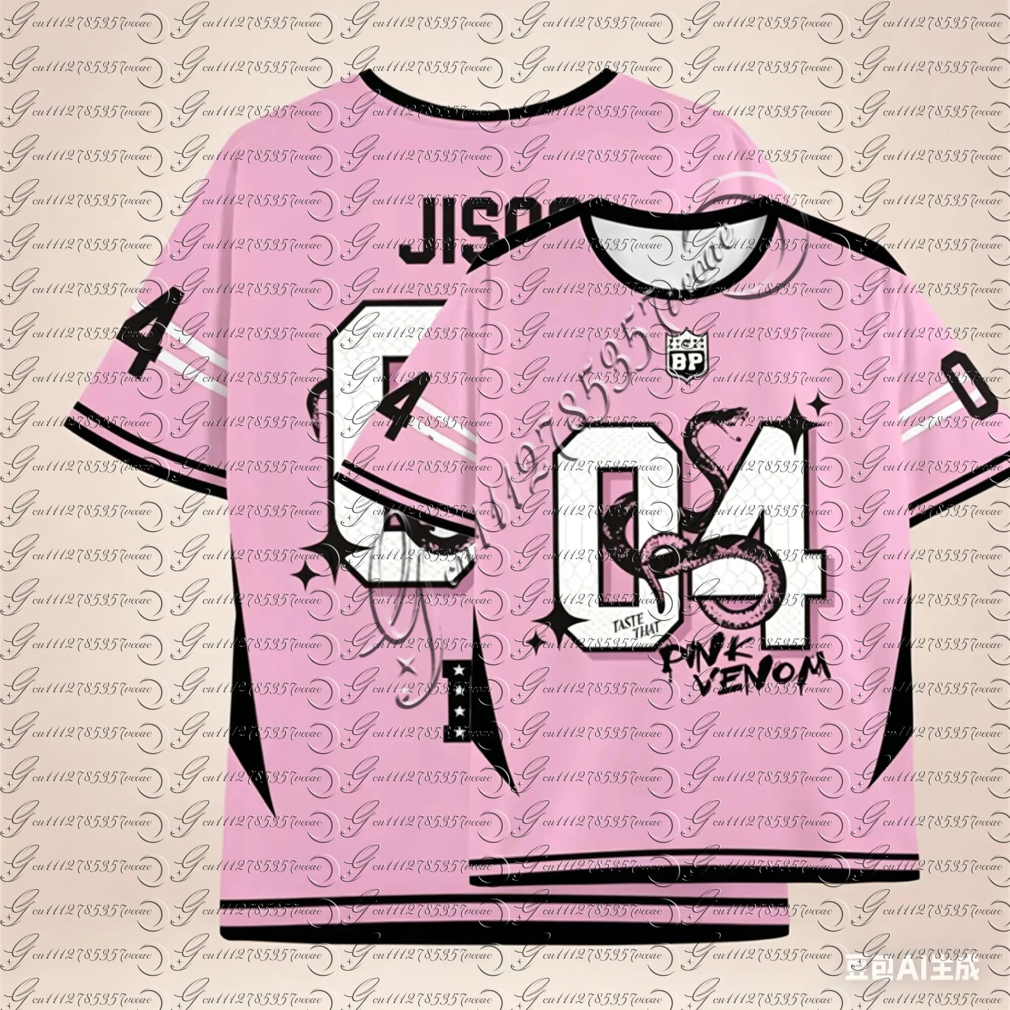 

Women's Pink Black Contrasting Snake Print Jersey T-Shirt O-Neck Loose Casual Top Korean Girl Group Tee for SummerfamilyMatching