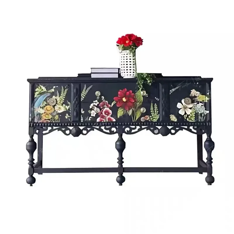 

American rural retro solid wood hand-painted entrance cabinet, entrance table side cabinet, French European