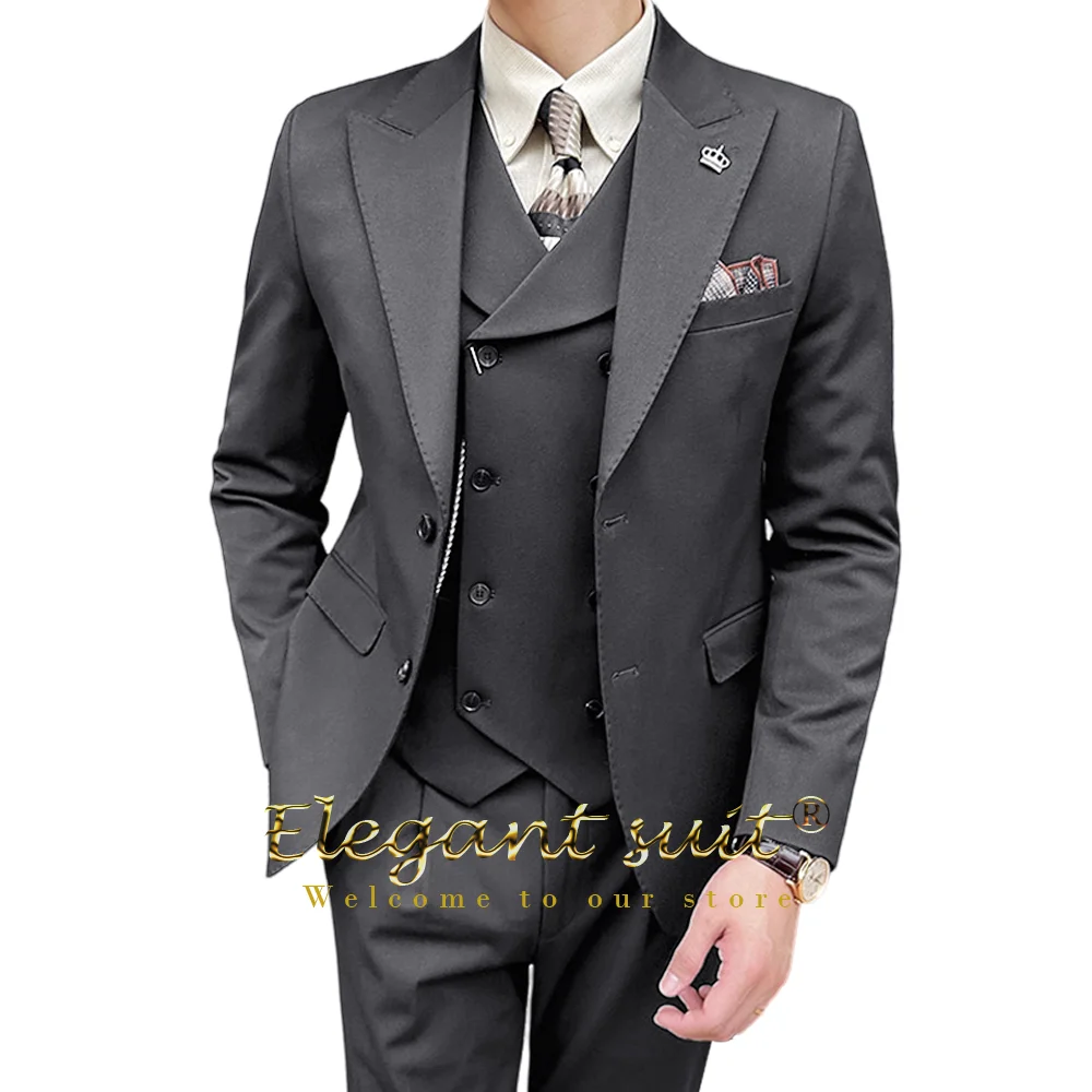 Men's gun collar formal suit 3-piece set, customized for formal business occasions, weddings, celebrations, and social events