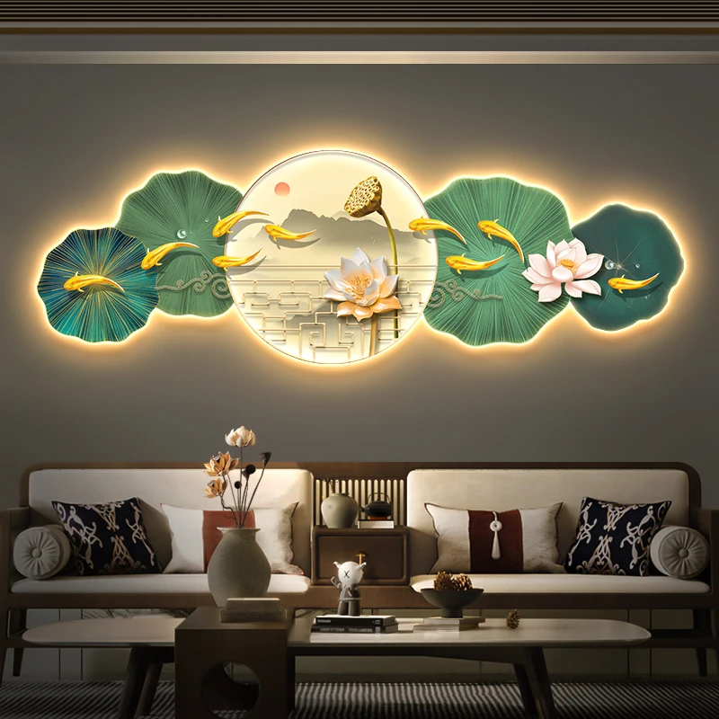

Modern Lotus Nine Fish Living Room Wall Lamp, Sofa Background Wall LED Light, Luxury Style with Lights, Restaurant and Study Zen