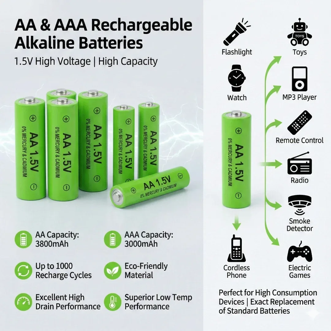 Original Rechargeable Battery 1.5V AA 9800mAh+AAA 8800mAh+Charger For Computer Clock Radio Video Game Digital Camera AA AAA