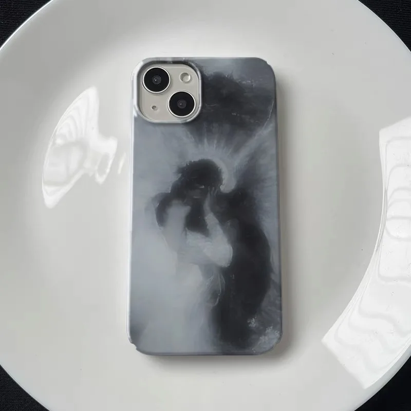 

Ins Black and White Angel Kisses Case for IPHONE 17 16ProMax 15 14 13 12 11 PRO Plus Acrylic TPU Two in One Magnetic Phone Cases
