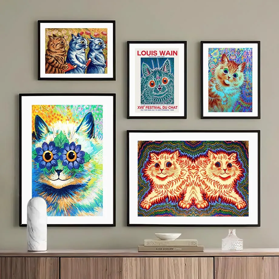 Louis Wain British illustrator Cat Wall Art Mural Print Canvas Painting Nordic Poster Gallery Decoration Pictures Living Room