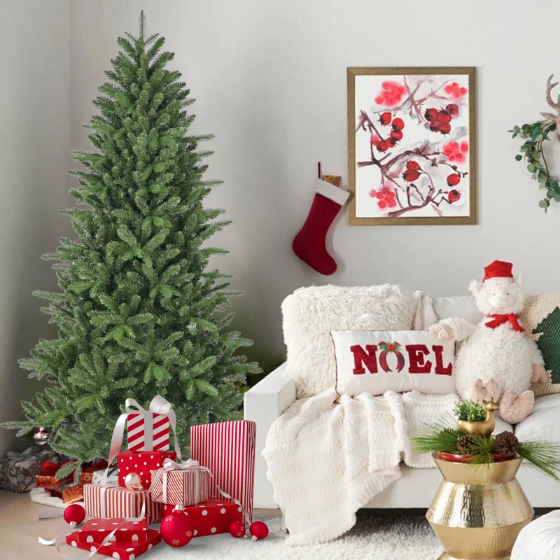 6ft Full Lush Artificial PVC PE Tree 1168 Branch Tips Hinged Mixed Needles Tree With Sturdy Metal Easy Assembly Holiday Tree