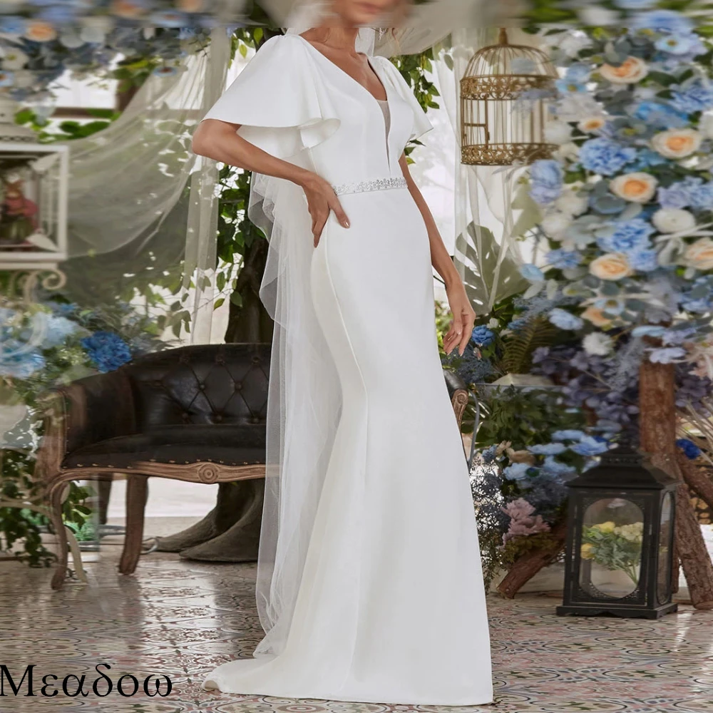 맞춤형 화이트 쉬폰 정장 웨딩 드레스 절묘한 벨트 섹시한 인어 고품질 신부 파티 섬세한 신부 가운