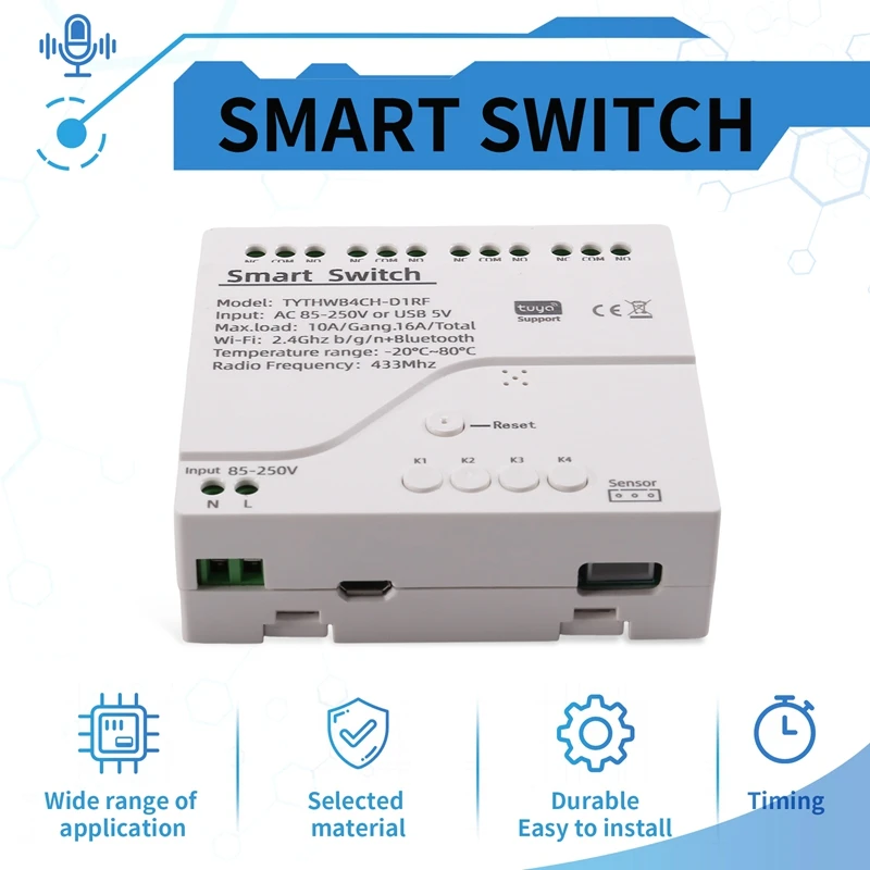 Tuya Wifi Smart Switch Temperature Sensor Monitor AC 85-250V Wireless Smart Switch For Alexa Google Home
