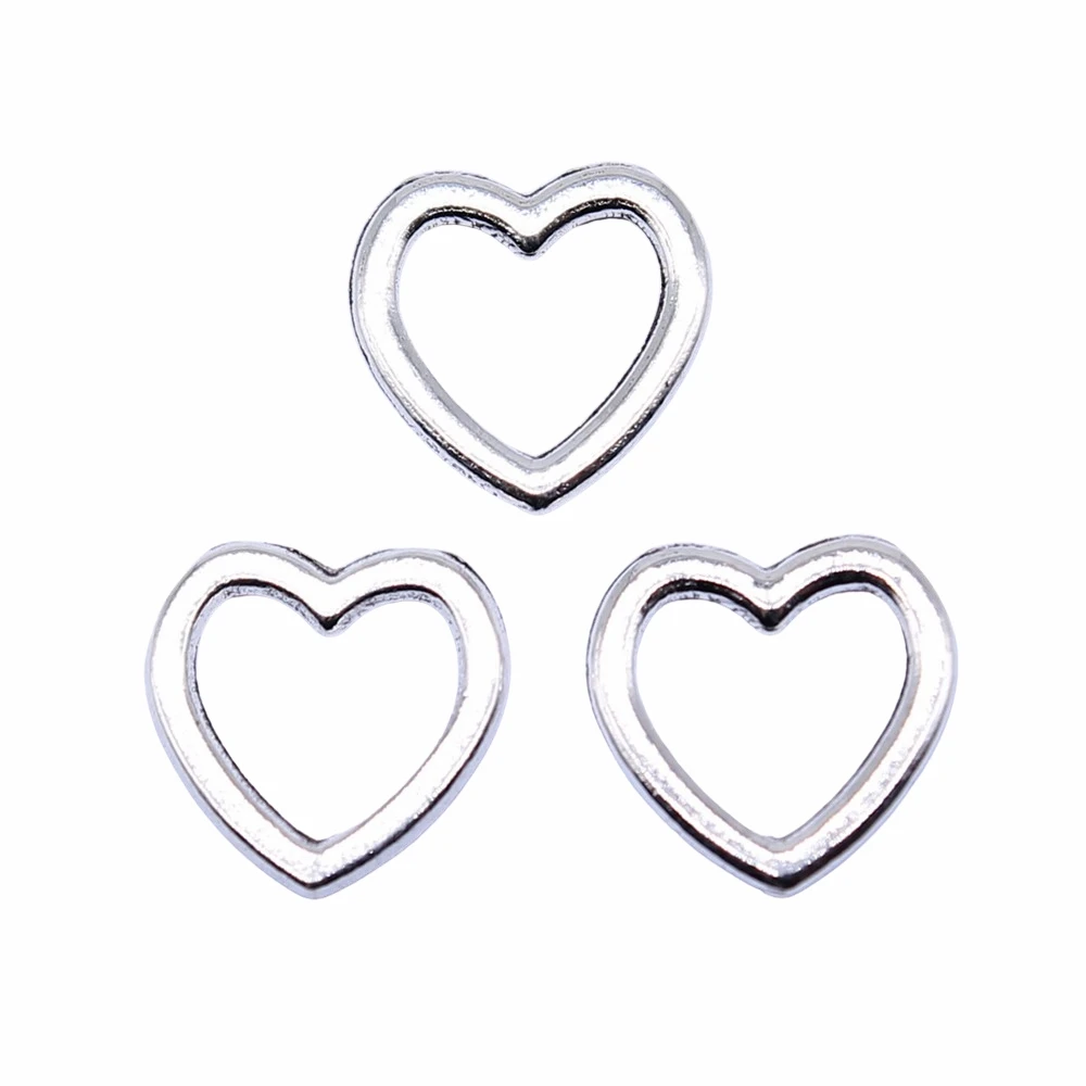 40pcs 10x9mm Antique Silver Plated Hollow Heart Charm Pendant For Jewelry Making DIY Jewelry Findings