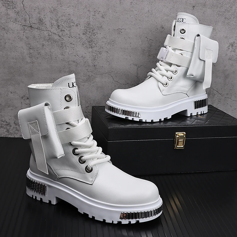 Botines de Metal para hombre, botas de tobillo populares e informales, de alta calidad, a la moda, cálidas y de lujo, para Otoño e Invierno