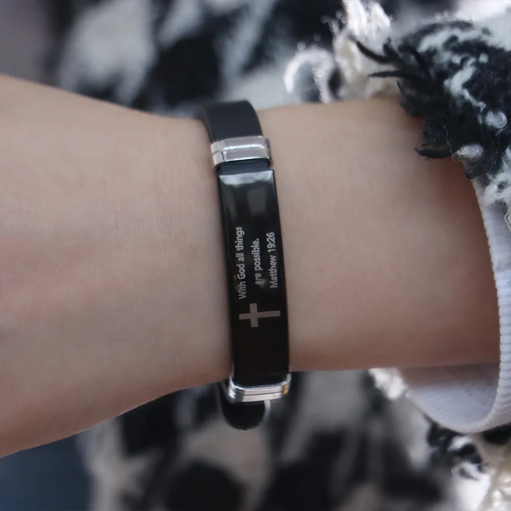 Cross Design Inspirational Quote Bracelets Silicone Material Bible Verse Family Friendship Bracelet ID Wristband