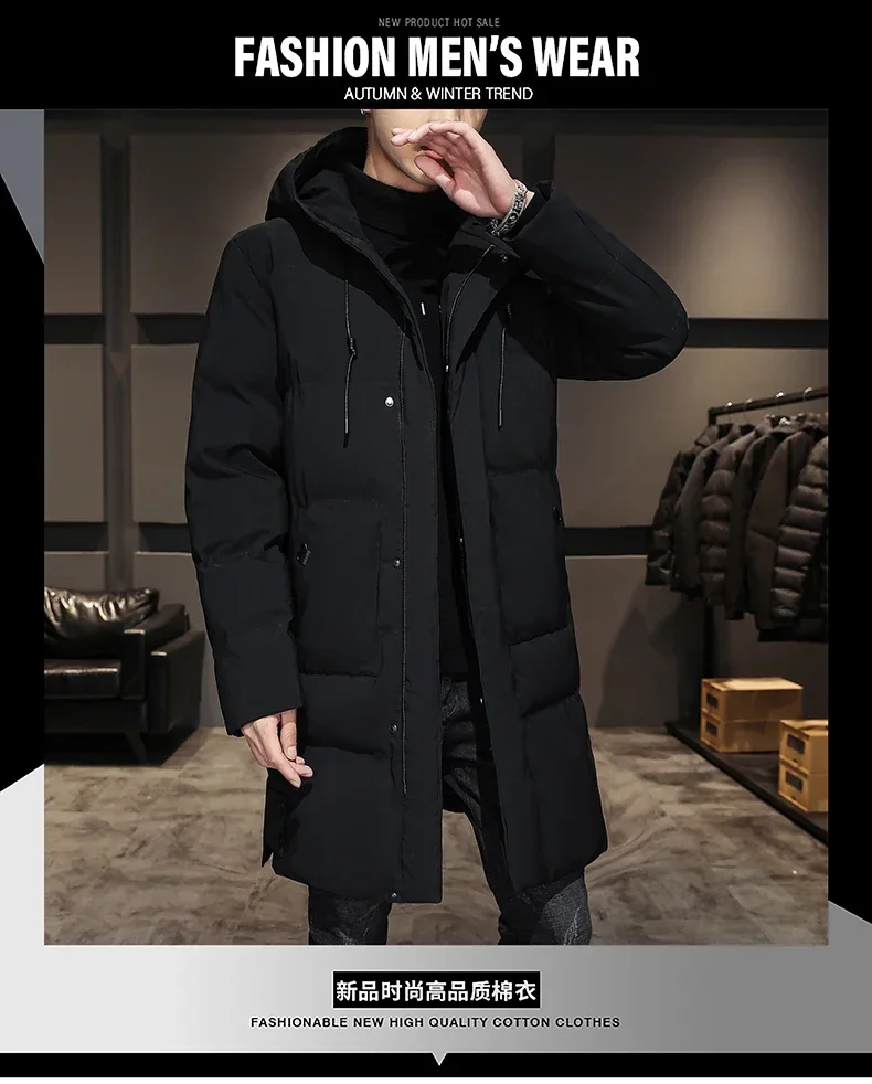 Parkas quentes e longas monocromáticas masculinas, casaco grosso masculino, casacos slim fit, jaqueta preta de inverno, 4XL