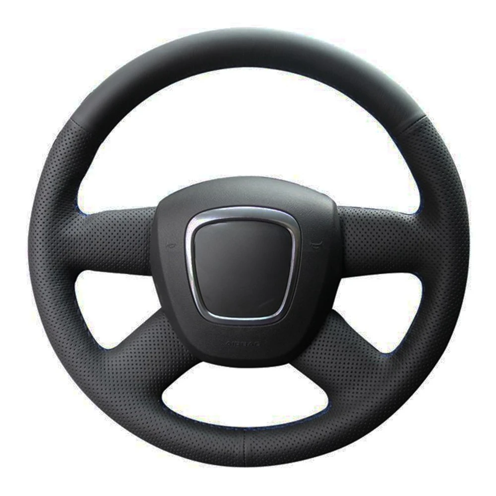 Car Steering Wheel Cover DIY Black Hand-stitched Artificial Leather For Audi A6 (C6) A3 (8P) Sportback A4 (B8) A4 (B7)