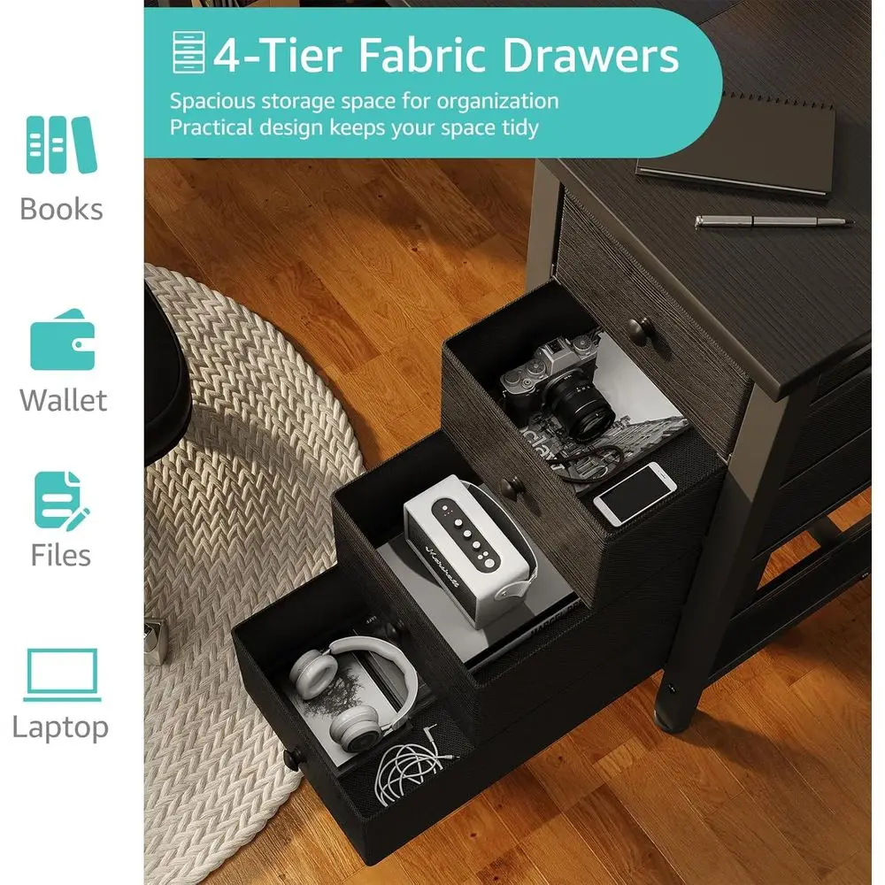 47 Mesa de jogos moderna com gaveta de tecido com prateleiras de armazenamento, mesa de estudo para escritório doméstico para PC, preta