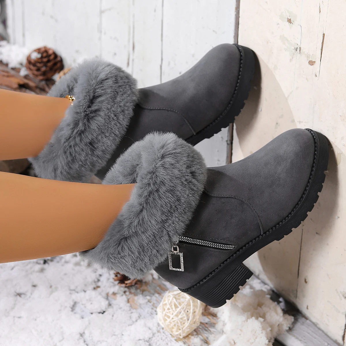 Women Ankle Boots Outdoor Designer Shoes Trend Winter Keep Warm Snow Boots Women Fur Comfort Platform Cotton Shoes for Women