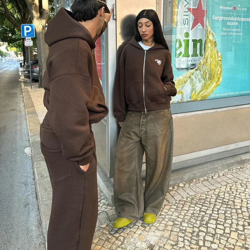 Ensemble de sweat à capuche brodé EMO, vêtements décontractés, streetwear monochrome, vêtements K-Pop, Y2K, automne et hiver 2024