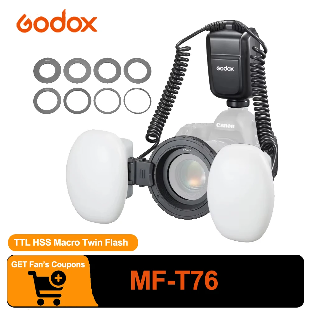 Godox MF-T76 TTL HSS Macro Twin Flash GN22.4 76WS Cabezales de Flash Dobles compatibles con Sony Canon Nikon para Consultorio Dental