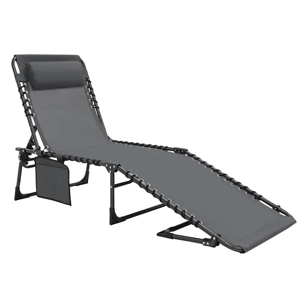 

4-Fold Patio Chaise Lounge Chair For Outdoor With Detachable Pocket And Pillow, Portable Sun Lounger Recliner For Beach,