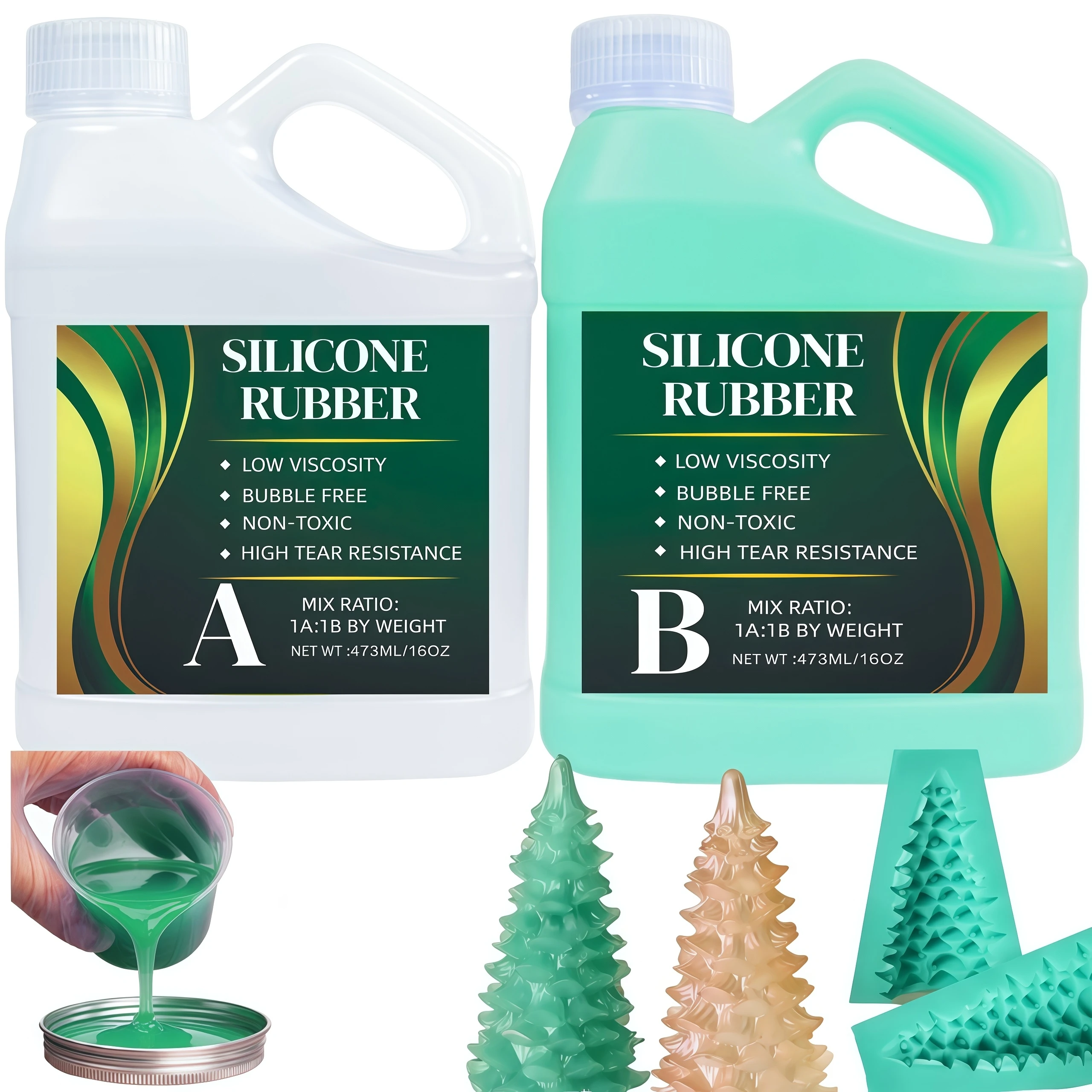 Elastic Liquid Silicone for Casting Resin Molds and Candle & Soap Mold, Fast Cure Translucent Platinum Silicone Rubber Ratio 1:1