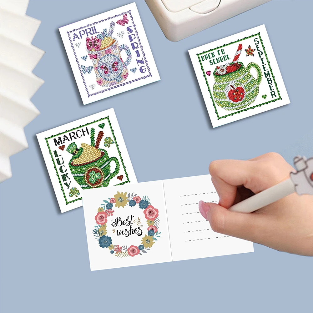 

12pcs DIY Twelve Months Theme Diamond Painting Greeting Card Set Diamond Art Handmade Cards for Living Room Bedroom Office Desk