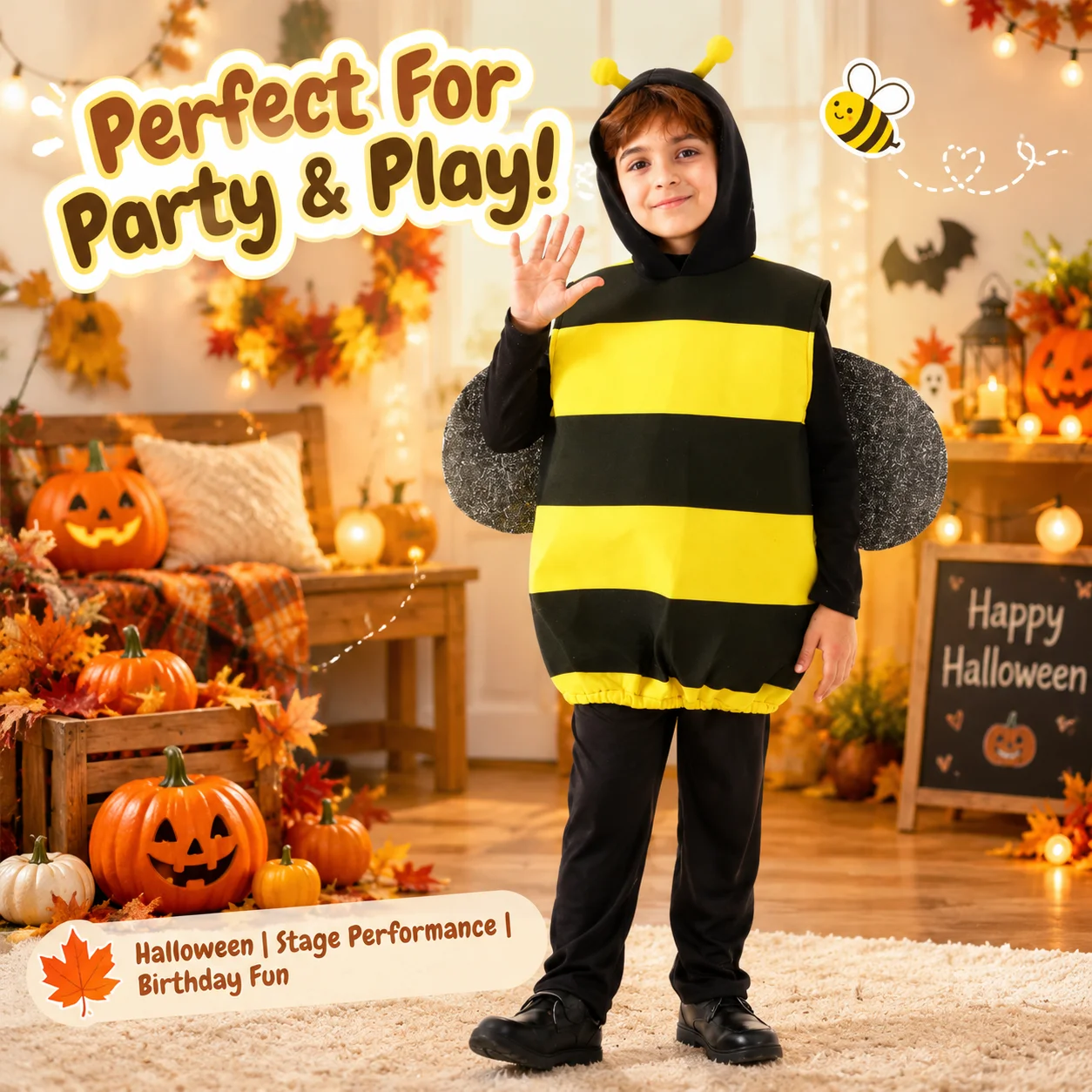 Kids Bee Outfit, Children Bee Sleeveless Hooded Vest with Wings, Party costumes, halloween costumes, cosplay carnival costumes
